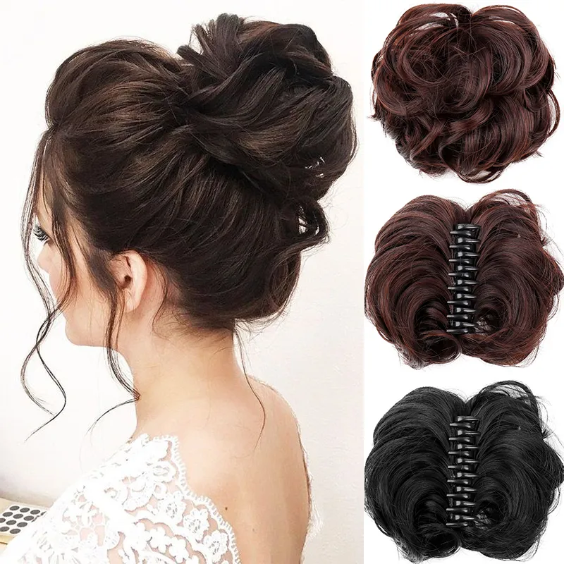 Women's Hair Bun Bands Short Curly Chignon Hairpins Claw In Hairpieces Hair Scrunchy Black Brown