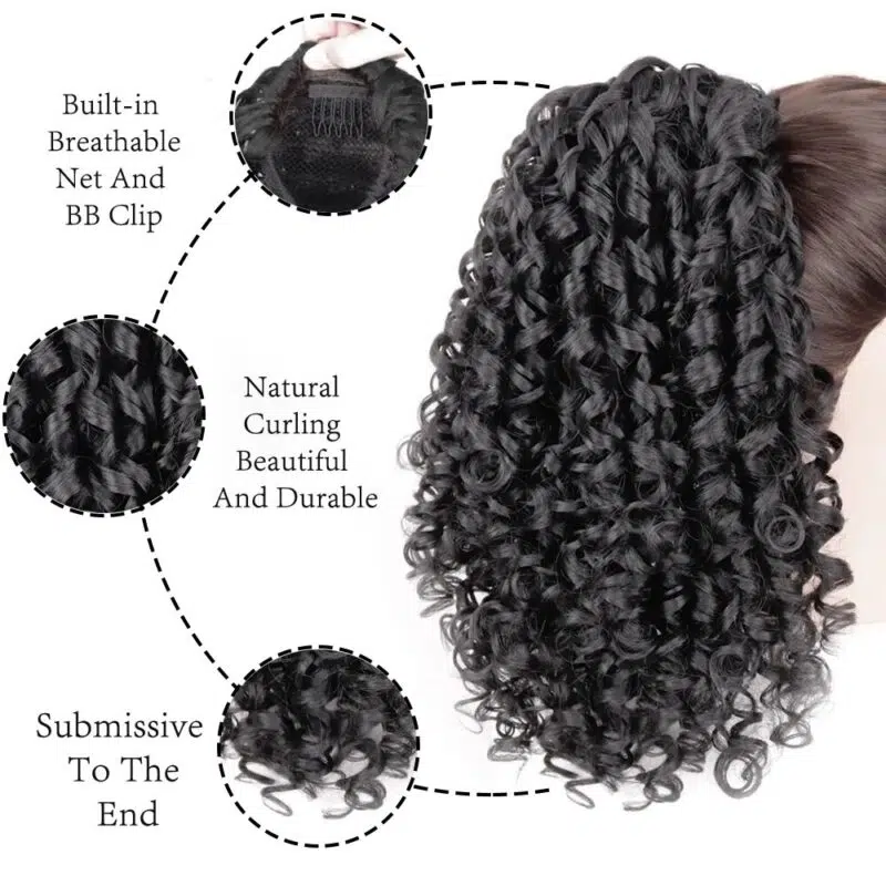 Ponytail Hair Fiber Heat-Resistant Curly Hair With Hair Chip-in Hair Extensions Drawstring Elastic Band - Image 4