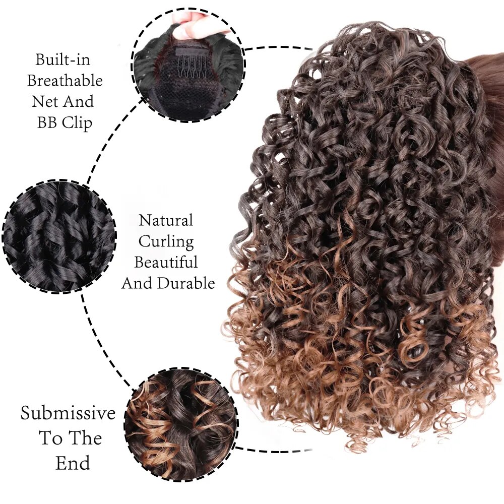 AZQUEEN 12Inch 140g Synthetic Kinky Curly Ponytail Hair Clip-in Extensions Drawstring Pony With Elastic Band