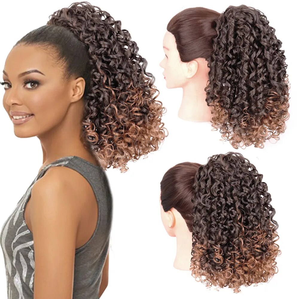 AZQUEEN 12Inch 140g Synthetic Kinky Curly Ponytail Hair Clip-in Extensions Drawstring Pony With Elastic Band