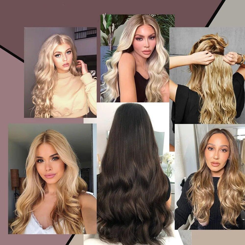 Synthetic 5 Clip In Hair Extensions Long Wavy Hairstyle 22/32Inch Heat Resistant Hairpiece High Temperature Fiber False Hair