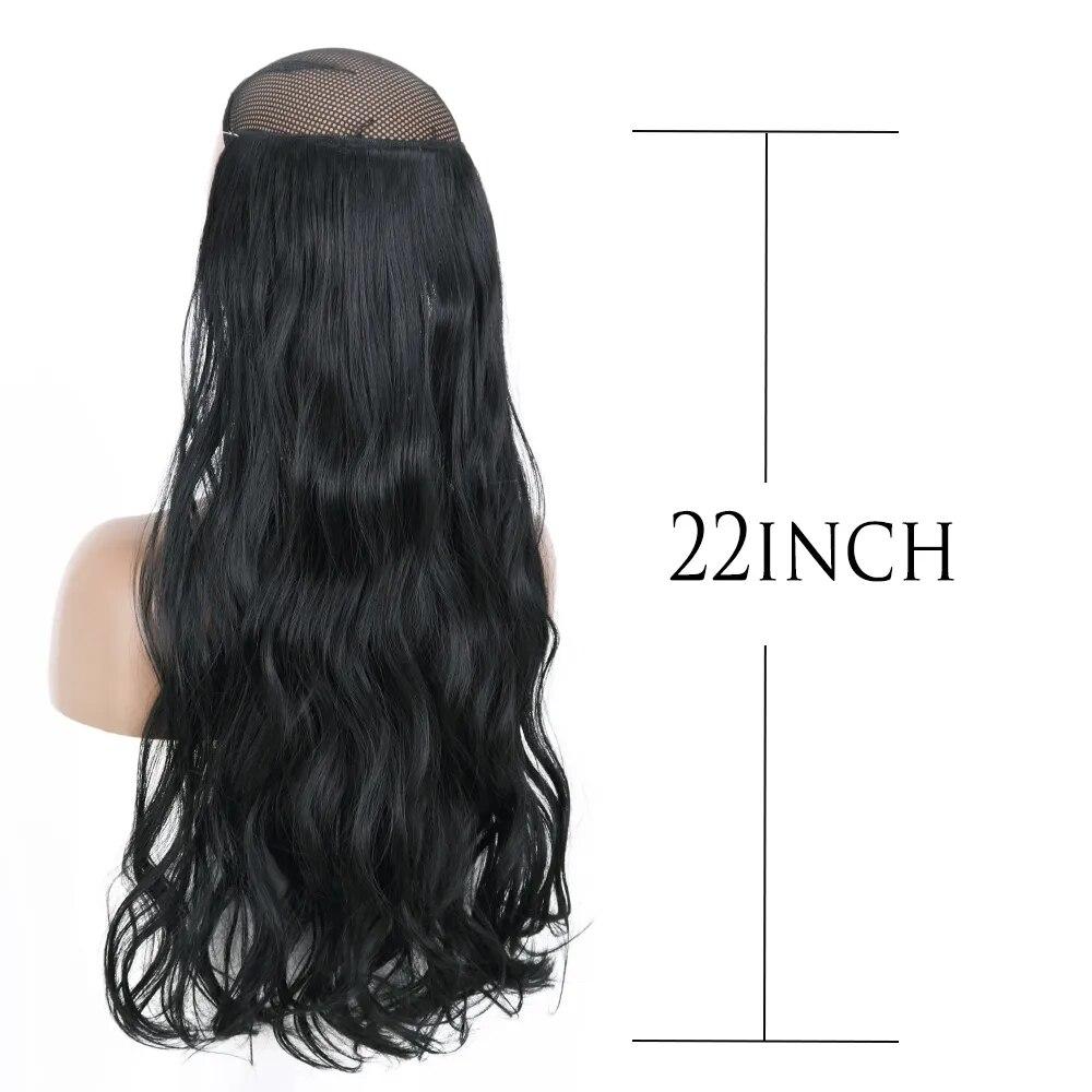 Synthetic No Clip Invisible Hair Extensions Long Wavy Heat Resistant Hairpiece 22'' Fish Line Fake Hair Natural Black For Women