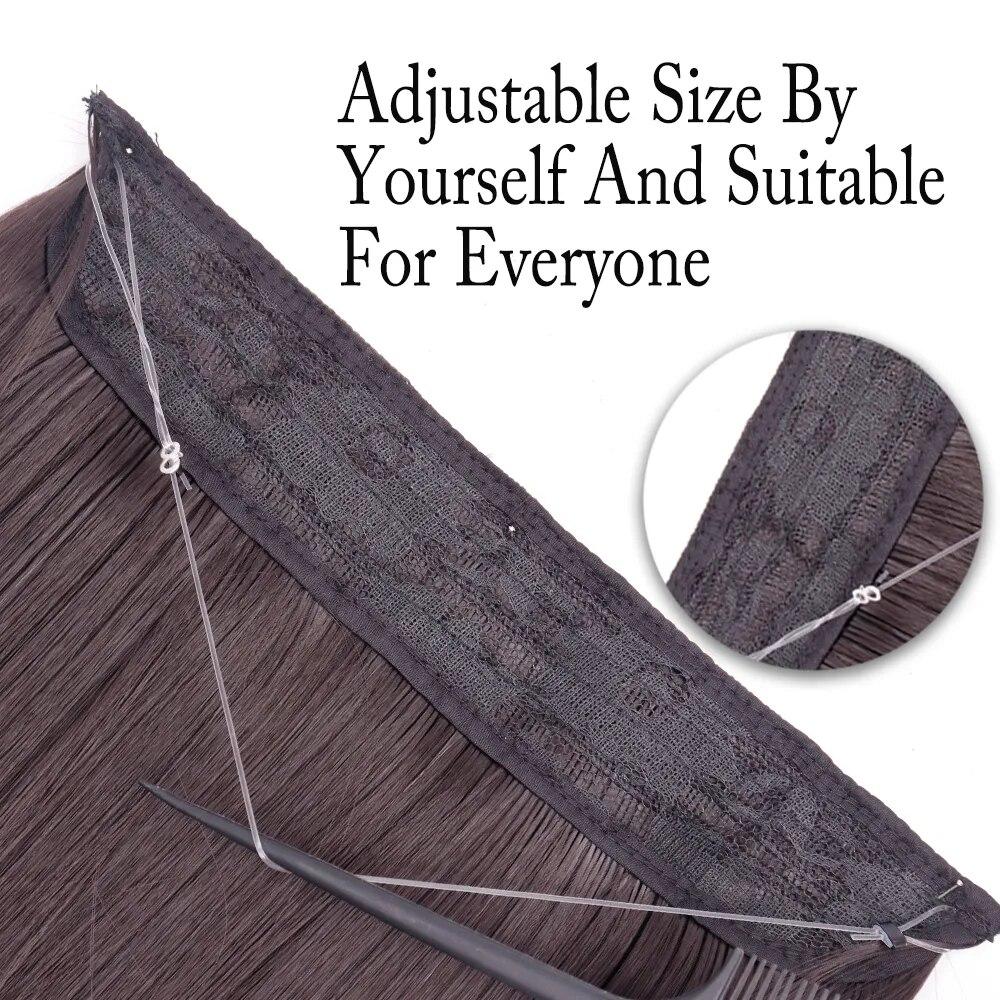 Synthetic No Clip Invisible Hair Extensions Long Wavy Heat Resistant Hairpiece 22'' Fish Line Fake Hair Natural Black For Women