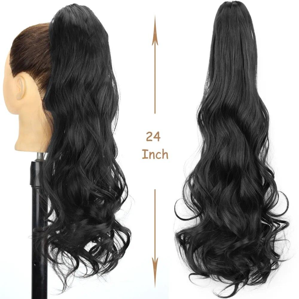 24Inch Long Wavy Claw Clip In Ponytail Hair Synthetic Extensions Pony Tail