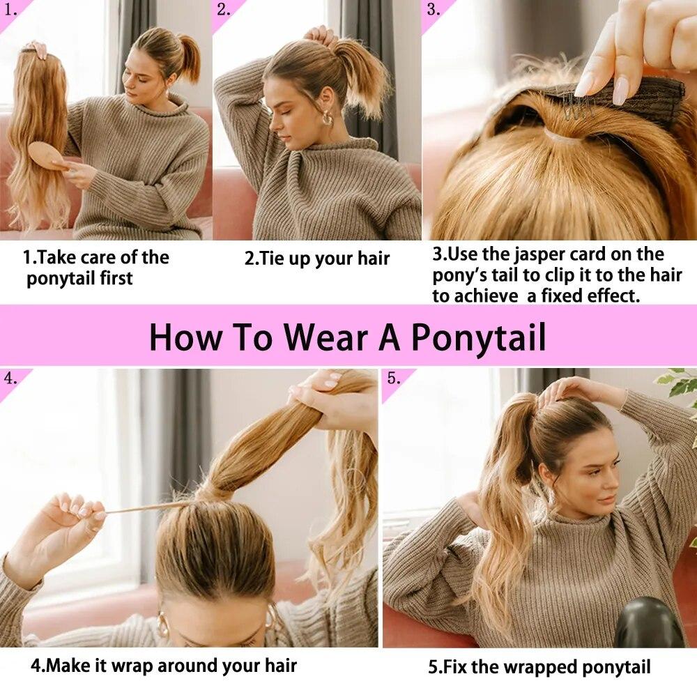 Long Wavy Claw Clip In Ponytail Hair Synthetic Extensions 24Inch Heat Resistant Pony Tail HairPiece Black For Women Daily