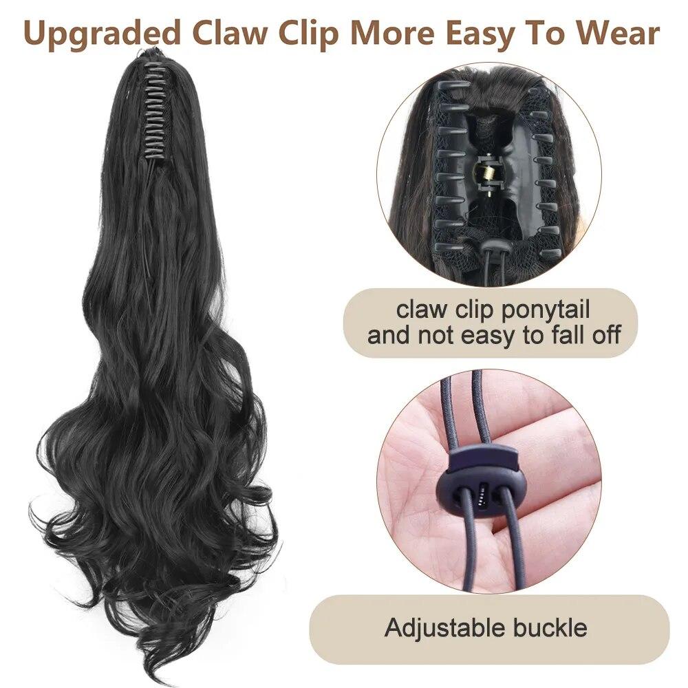 24Inch Long Wavy Claw Clip In Ponytail Hair Synthetic Extensions Pony Tail