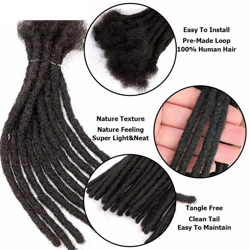Dreadlock Extensions Real Human Hair For Man/Women 0.6cm Wedth Permanent Loc Extensions 40 Strands 8-30 Inch Brazilian Dreadlock