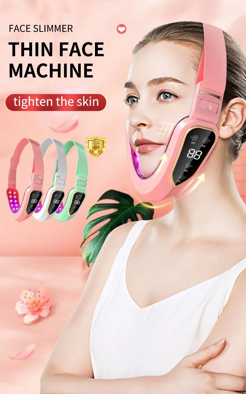 Facial Lifting Device LED Photon Therapy Chin V Face Vibration Massager Facial Slimming Vibration Massager Facial Heated Double