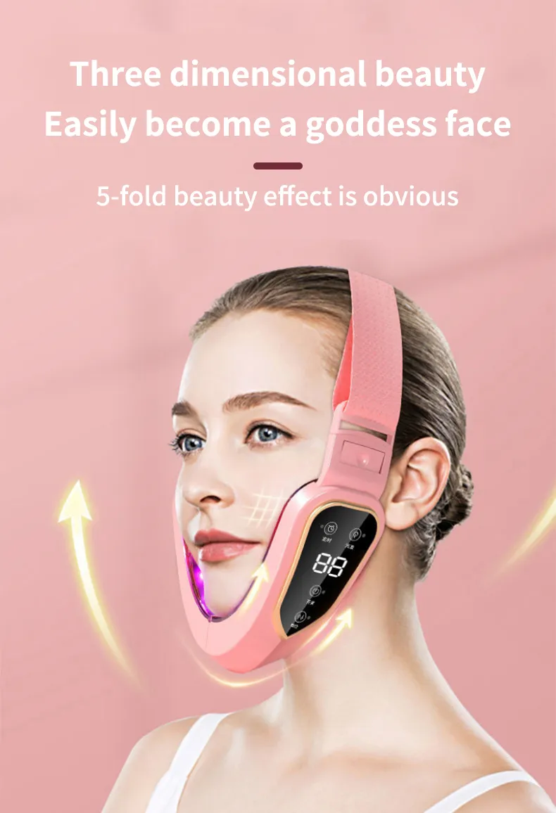 Facial Lifting Device LED Photon Therapy Facial Slimming Vibration Massager Facial Heated Double Chin V Face Vibration Massager