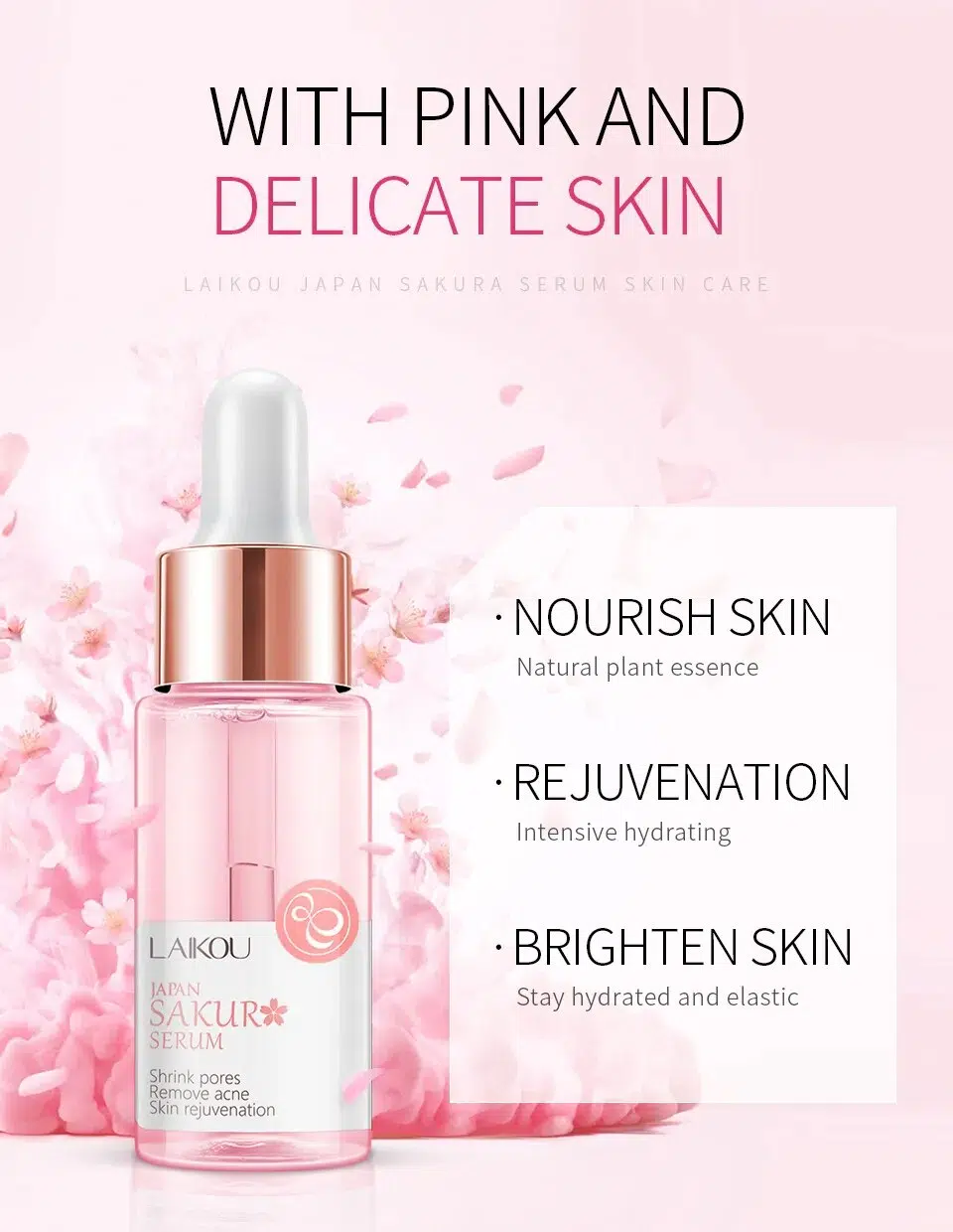 LAIKOU 10pcs Japan Sakura Serum Moisturizing Brightening Anti-Aging Whitening Cherry Blossoms Essence Shrink Pores Face Skincare