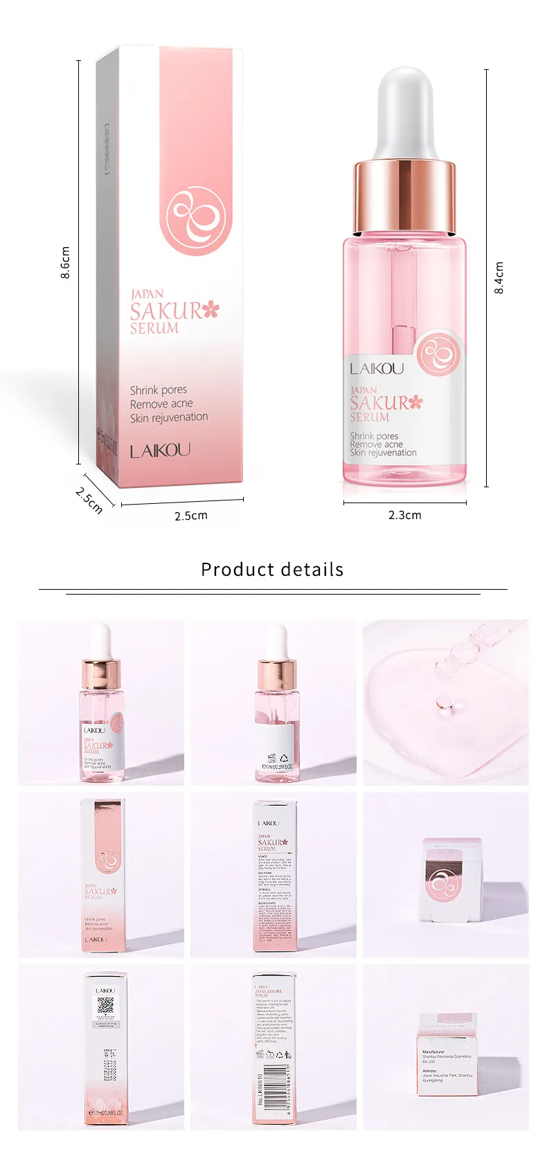 LAIKOU 10pcs Japan Sakura Serum Moisturizing Brightening Anti-Aging Whitening Cherry Blossoms Essence Shrink Pores Face Skincare