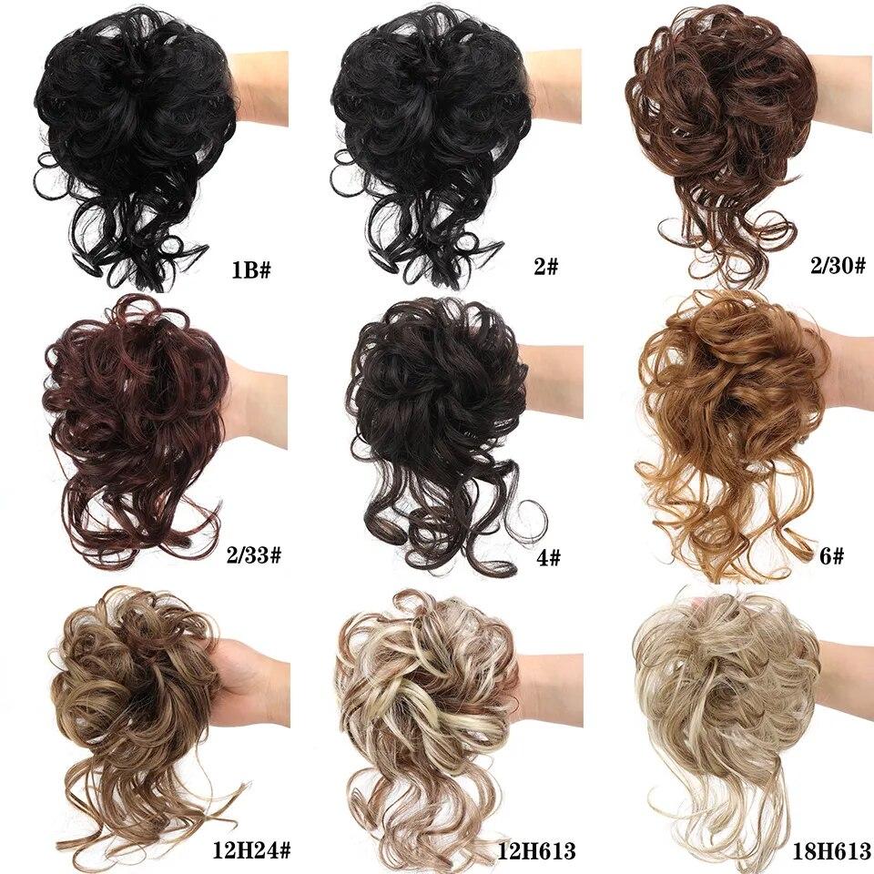 Shangzi Synthetic Hair Bun Chignon Messy Curly Hair Band Elastic Scrunchy False Hair Pieces Women Hairpins Black Brown Wig