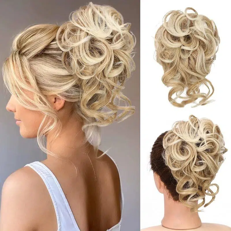 Women Hair Bun Chignon Messy Curly Hair Band Elastic Scrunchie Updo Wrap Curly Messy Bun Hair Piece Hair