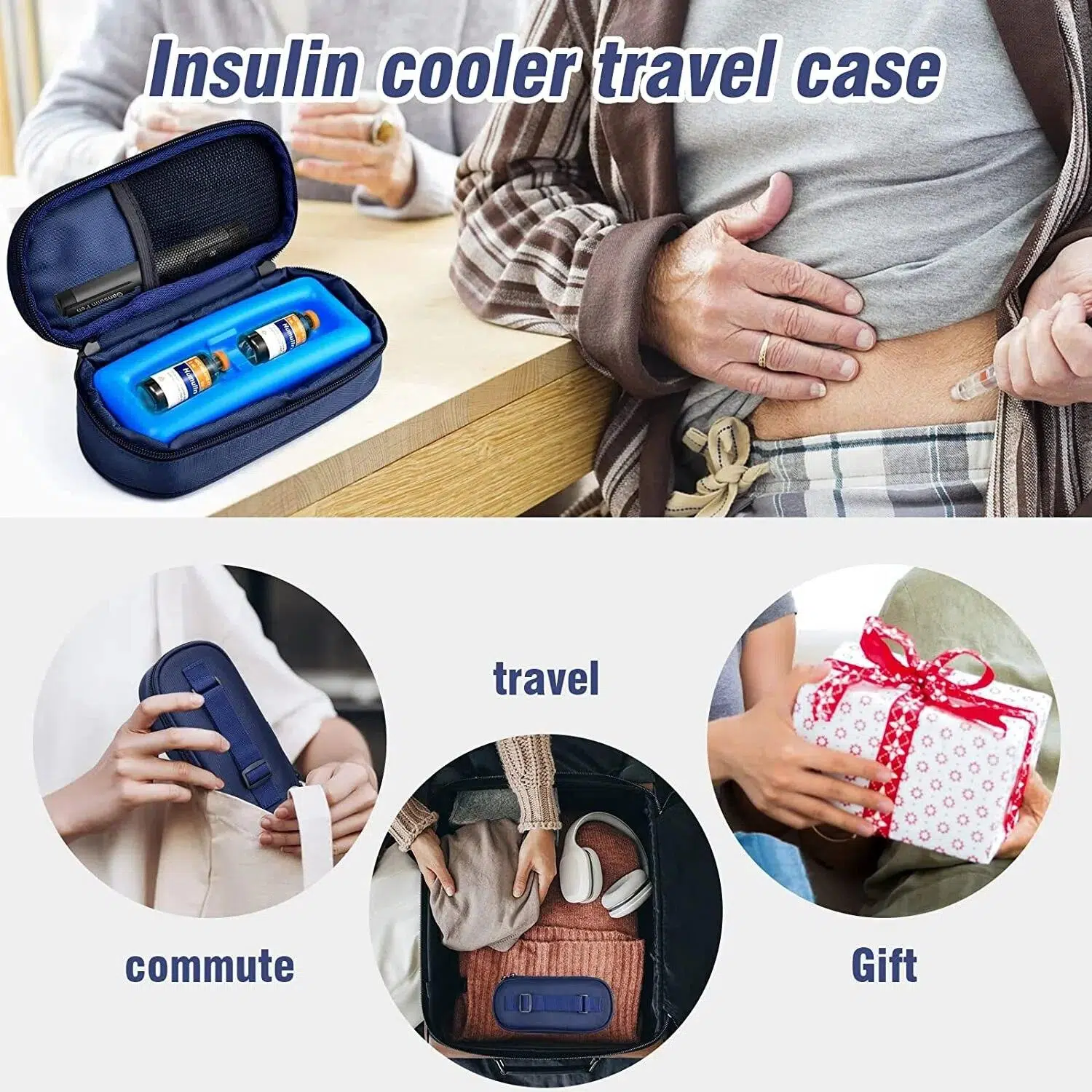 1Pcs Insulin Cooler Case Mini Medicine Insulated Pack Insulin Vial Freezer Bag with Protective Ice Brick for Traveling Outdoor