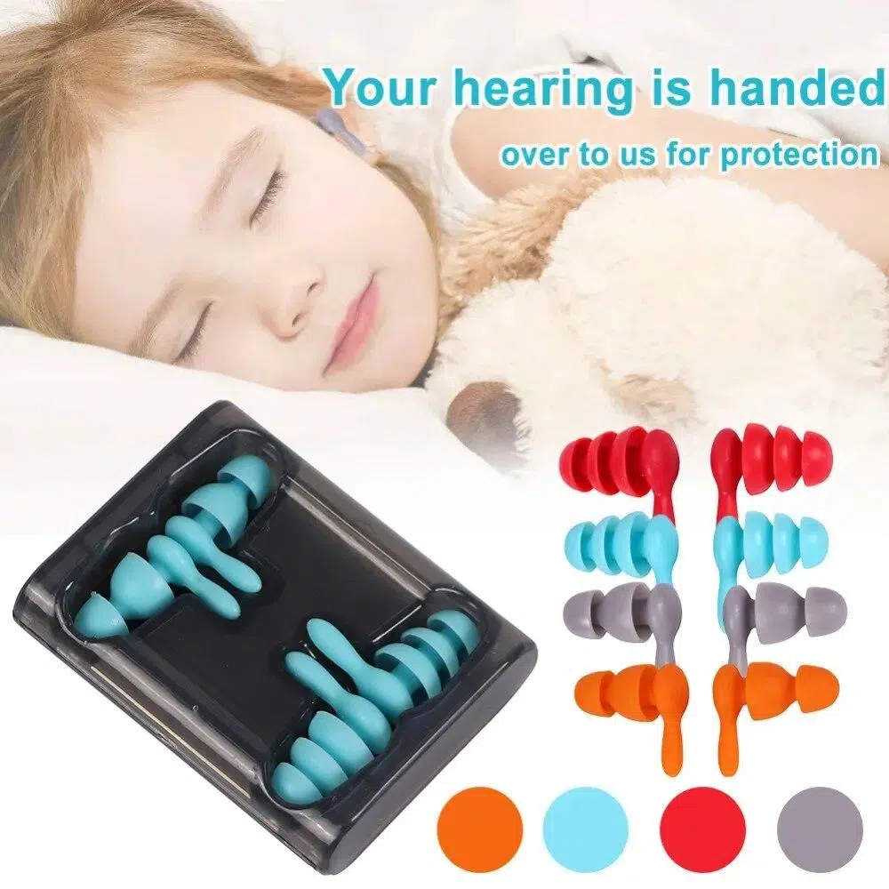 2 Pairs Anti Noise Ear Plug Sound Insulation Ear Protection Sleeping Travel Earplugs Waterproof Soft Silicone Swiming Earplugs