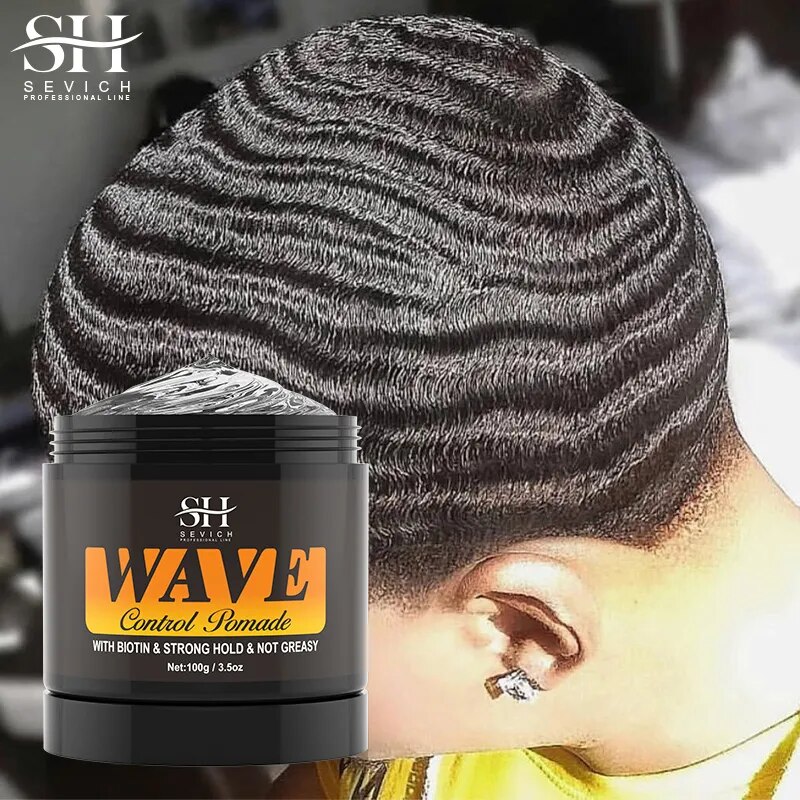 2023 Natural Wave Control Pomade for Black Men Strong Hold 360 Waves Layered Style Clay Wavy Grease Builder for Hair Silky Shine