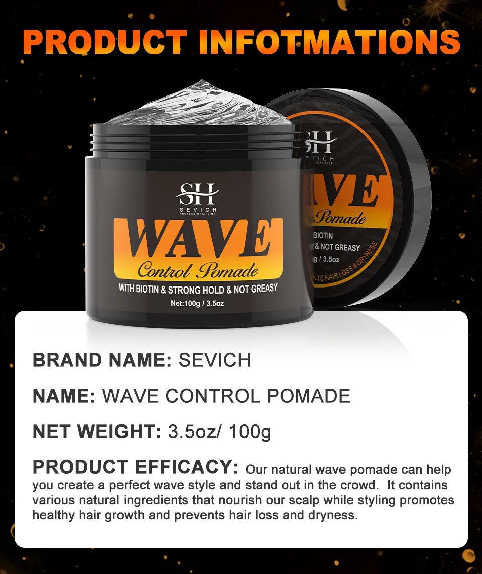 2023 Natural Wave Control Pomade for Black Men Strong Hold 360 Waves Layered Style Clay Wavy Grease Builder for Hair Silky Shine