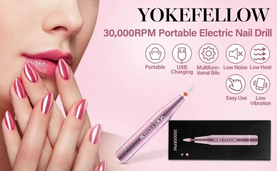 YOKEFELLOW 30000/35000RPM Nail Drill Machine Portable USB Low Noise for Cutting Manicure Machine Electric Salon Nail Equipment