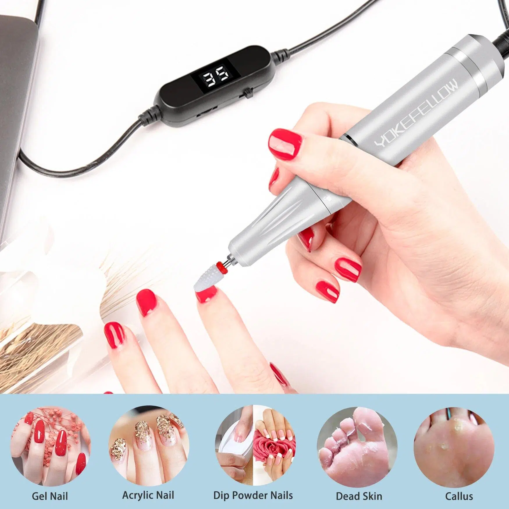 YOKEFELLOW 30000/35000RPM Nail Drill Machine Portable USB Low Noise for Cutting Manicure Machine Electric Salon Nail Equipment