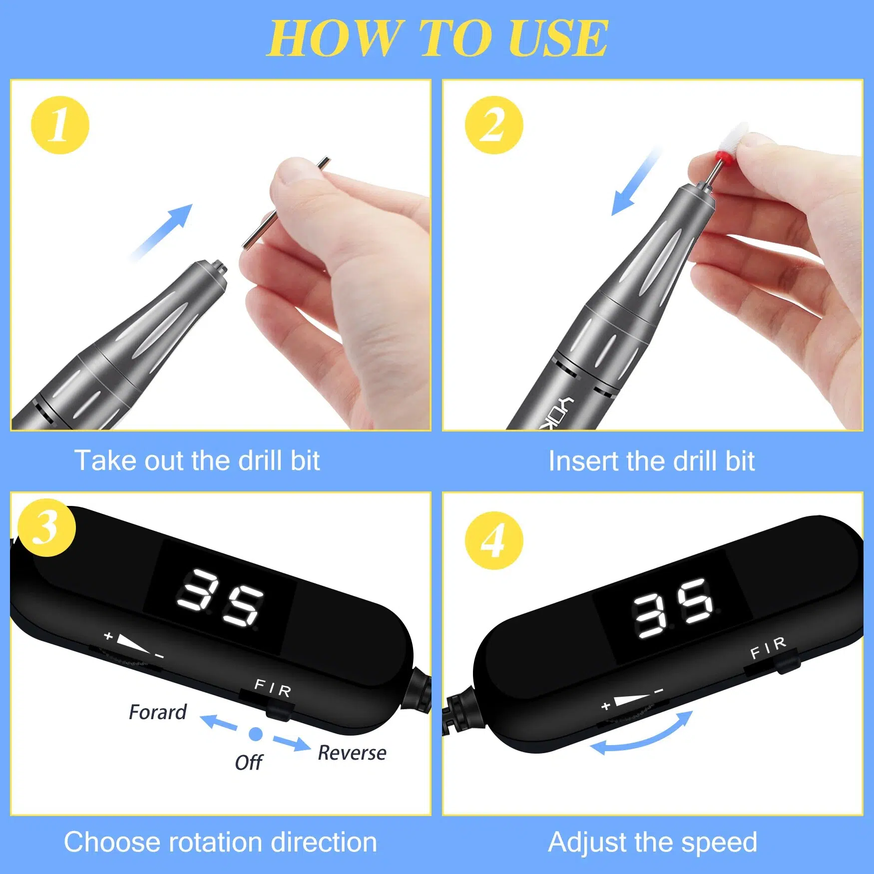 YOKEFELLOW 30000/35000RPM Nail Drill Machine Portable USB Low Noise for Cutting Manicure Machine Electric Salon Nail Equipment
