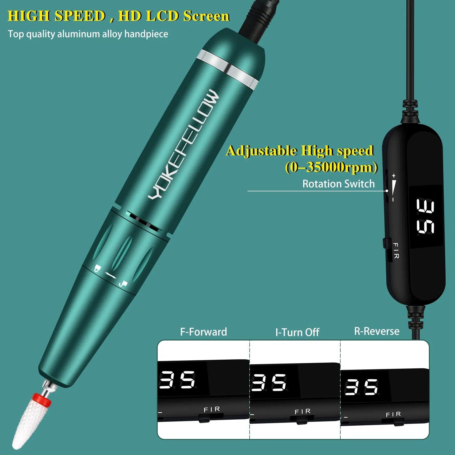 YOKEFELLOW 30000/35000RPM Nail Drill Machine Portable USB Low Noise for Cutting Manicure Machine Electric Salon Nail Equipment
