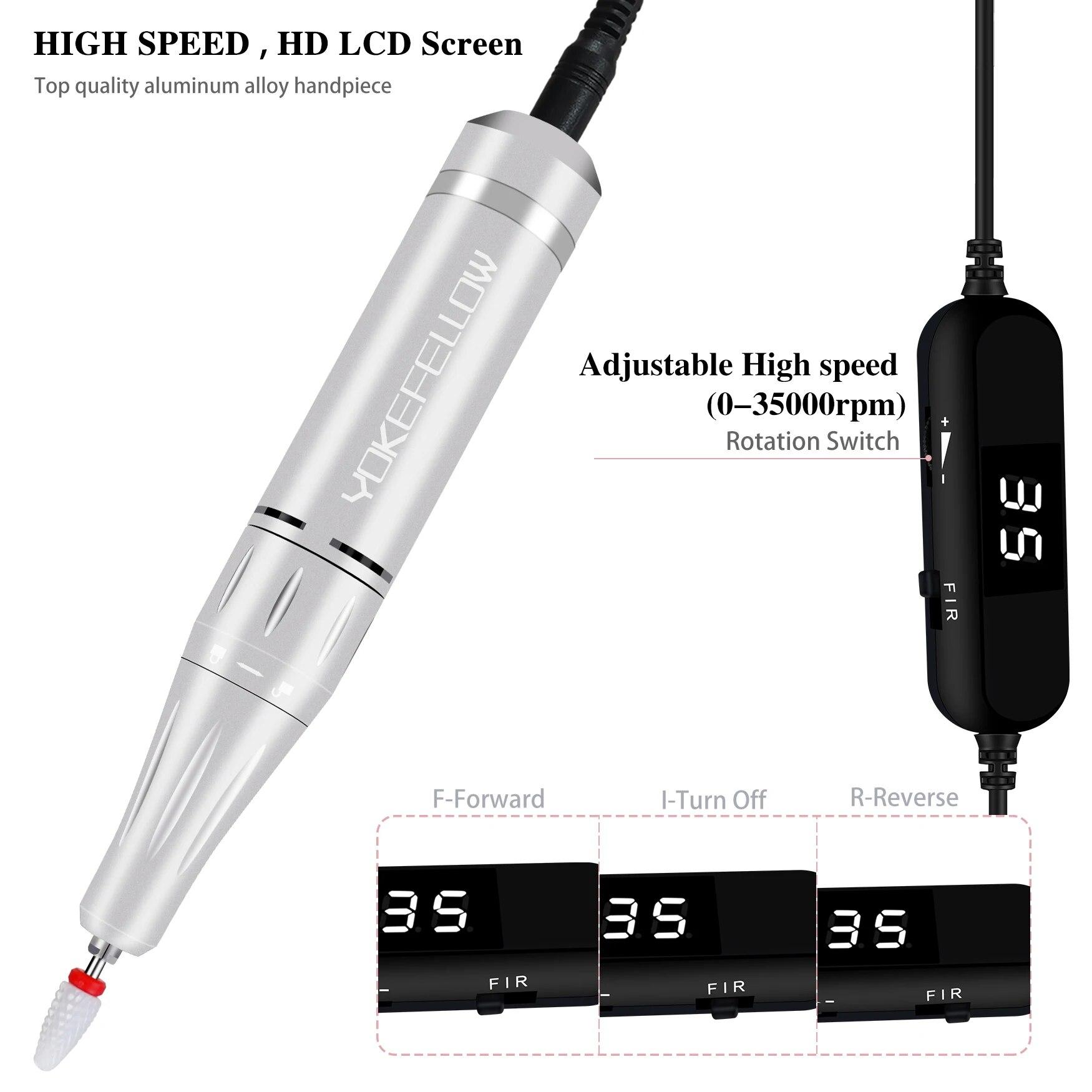 YOKEFELLOW 30000/35000RPM Nail Drill Machine Portable USB Low Noise for Cutting Manicure Machine Electric Salon Nail Equipment YOKEFELLOW 30000/35000RPM Nail Drill Machine Portable USB Low Noise for Cutting Manicure Machine Electric Salon Nail Equipment