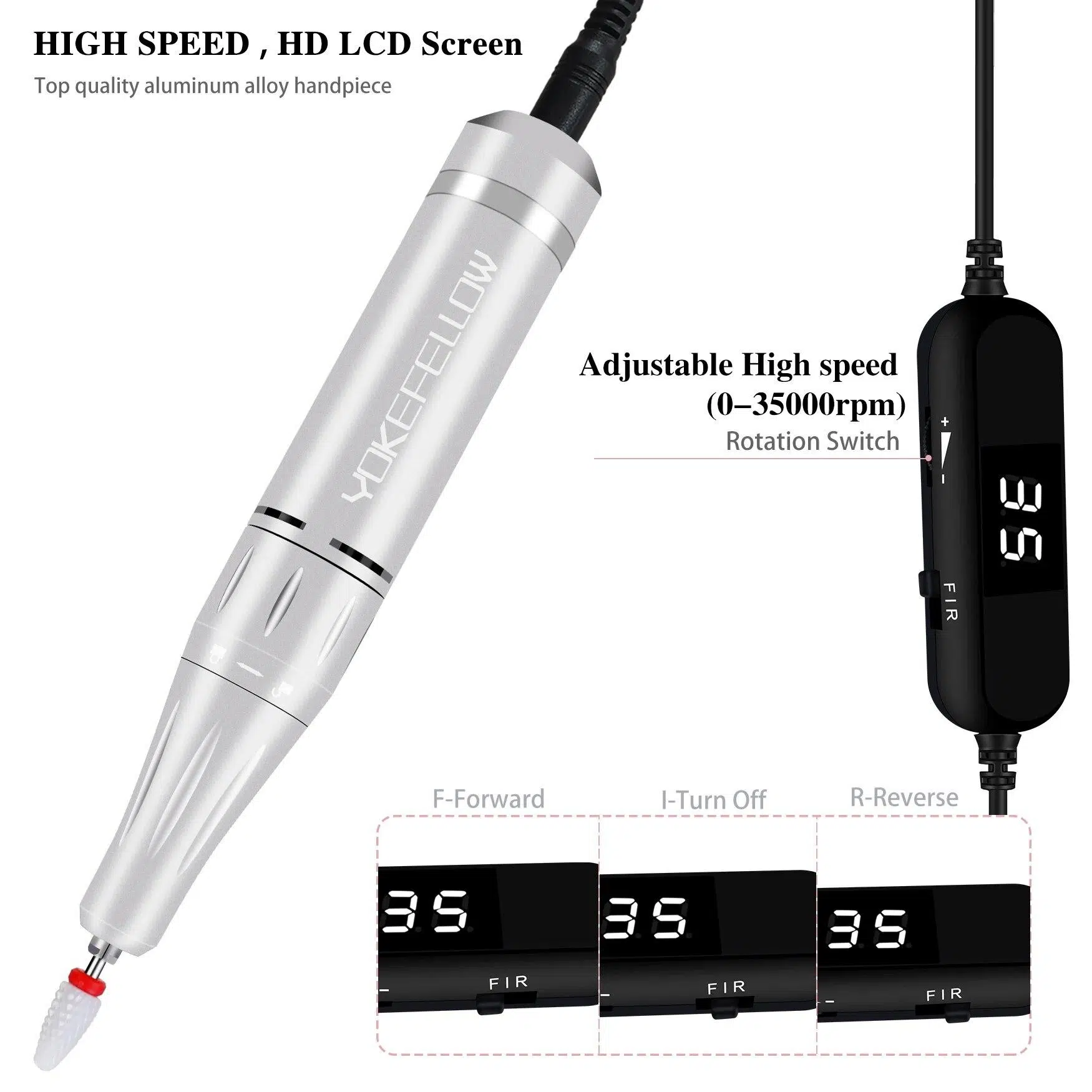 YOKEFELLOW 30000/35000RPM Nail Drill Machine Portable USB Low Noise for Cutting Manicure Machine Electric Salon Nail Equipment