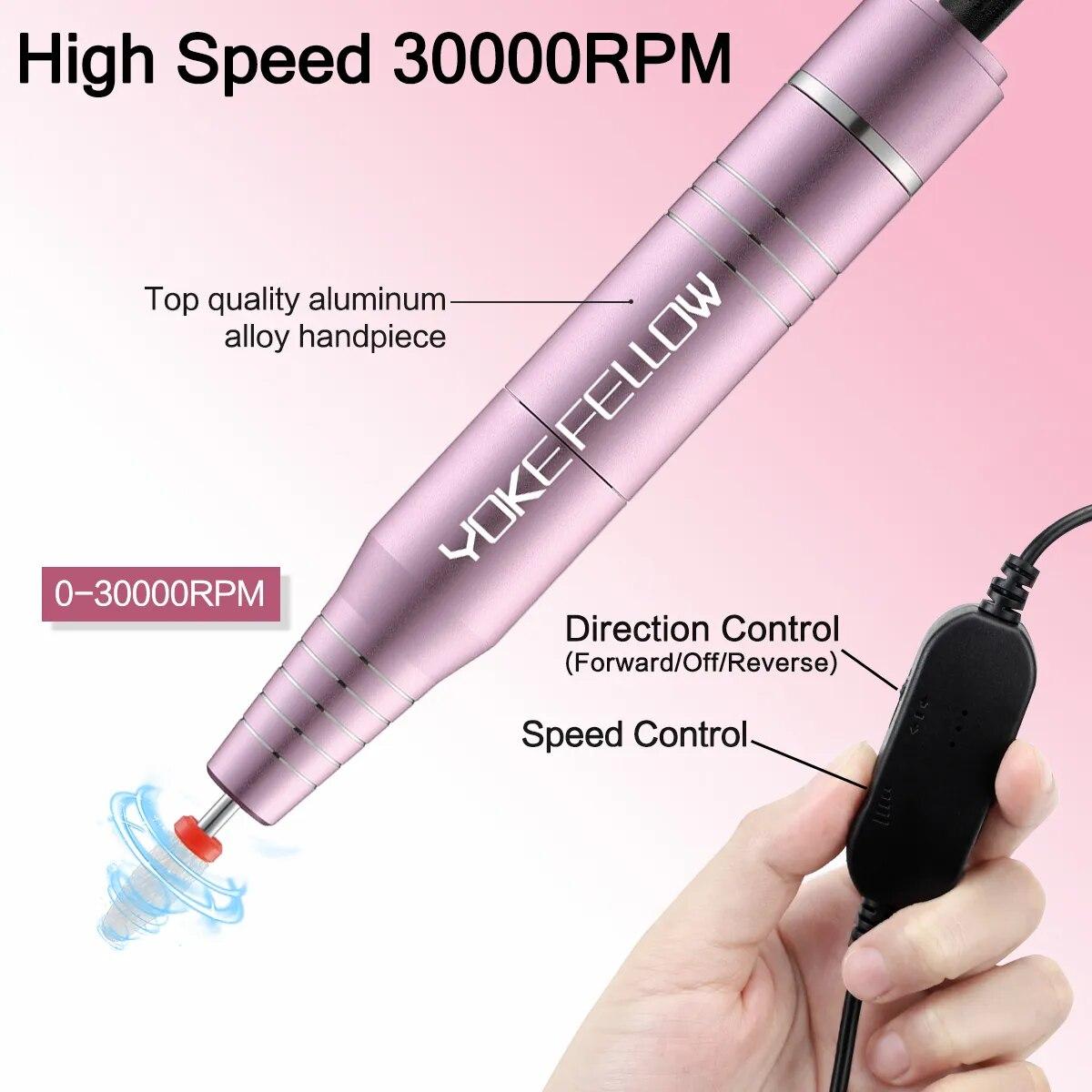 YOKEFELLOW 30000/35000RPM Nail Drill Machine Portable USB Low Noise for Cutting Manicure Machine Electric Salon Nail Equipment YOKEFELLOW 30000/35000RPM Nail Drill Machine Portable USB Low Noise for Cutting Manicure Machine Electric Salon Nail Equipment