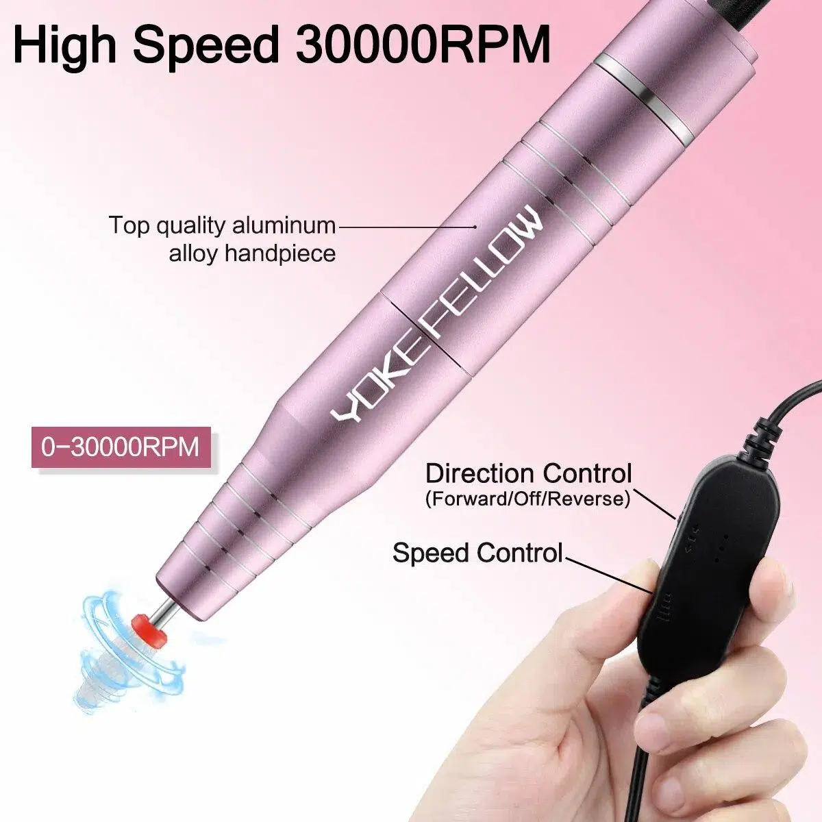 YOKEFELLOW 30000/35000RPM Nail Drill Machine Portable USB Low Noise for Cutting Manicure Machine Electric Salon Nail Equipment