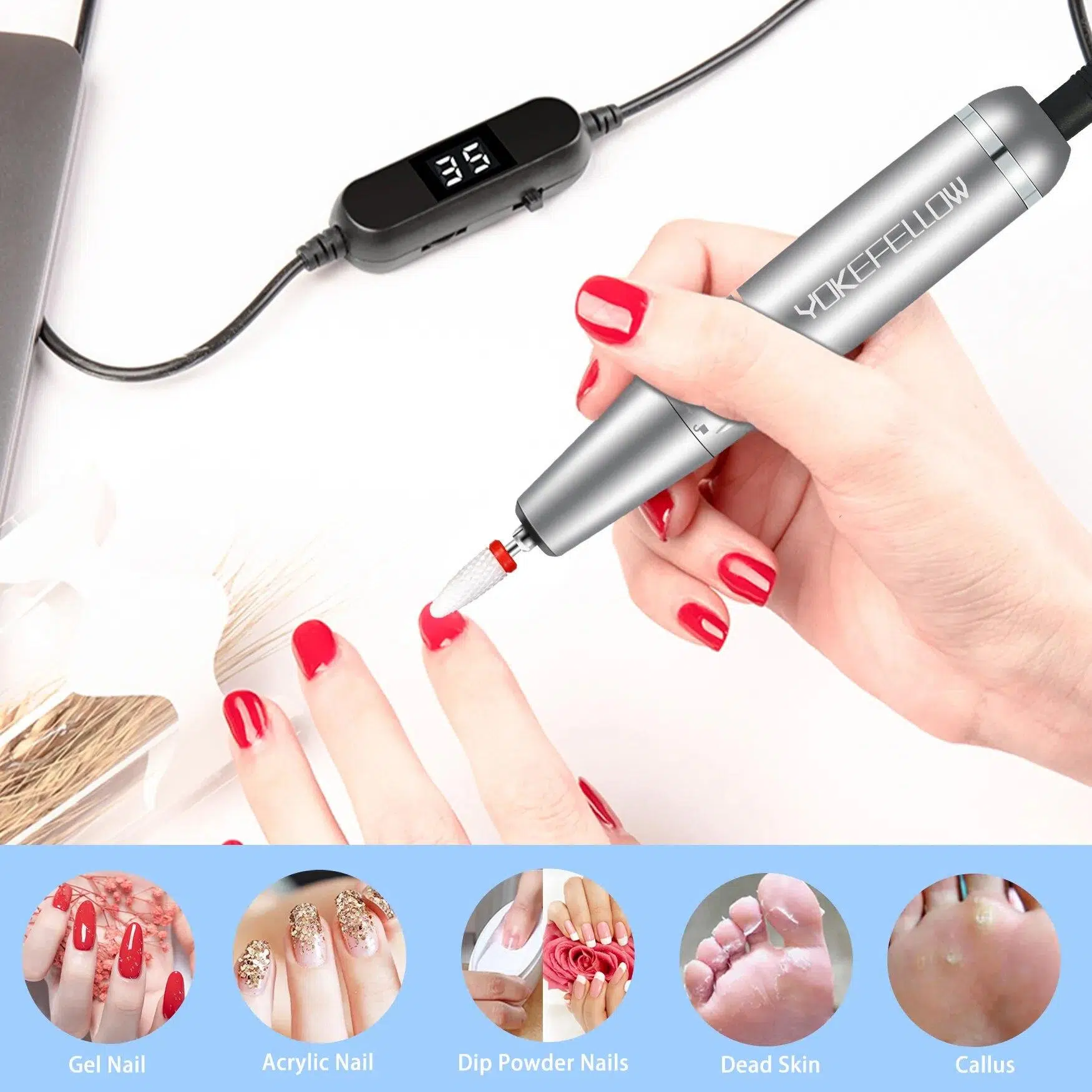 YOKEFELLOW 30000/35000RPM Nail Drill Machine Portable USB Low Noise for Cutting Manicure Machine Electric Salon Nail Equipment