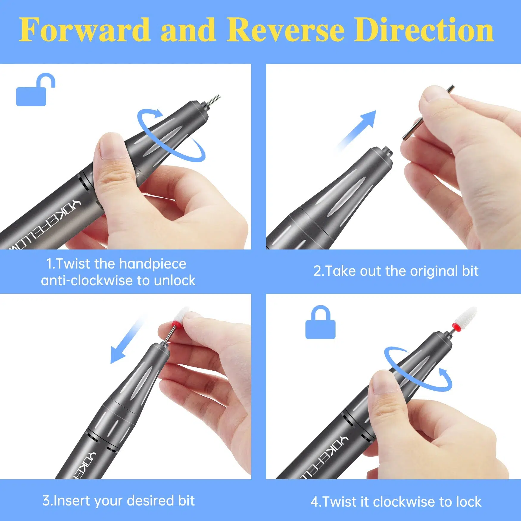 YOKEFELLOW 30000/35000RPM Nail Drill Machine Portable USB Low Noise for Cutting Manicure Machine Electric Salon Nail Equipment