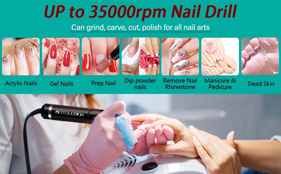 YOKEFELLOW 30000/35000RPM Nail Drill Machine Portable USB Low Noise for Cutting Manicure Machine Electric Salon Nail Equipment YOKEFELLOW 30000/35000RPM Nail Drill Machine Portable USB Low Noise for Cutting Manicure Machine Electric Salon Nail Equipment