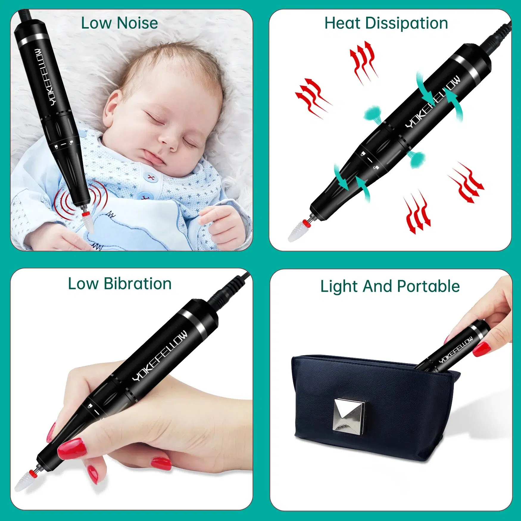 YOKEFELLOW 30000/35000RPM Nail Drill Machine Portable USB Low Noise for Cutting Manicure Machine Electric Salon Nail Equipment