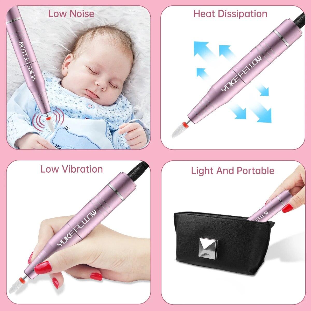 YOKEFELLOW 30000/35000RPM Nail Drill Machine Portable USB Low Noise for Cutting Manicure Machine Electric Salon Nail Equipment YOKEFELLOW 30000/35000RPM Nail Drill Machine Portable USB Low Noise for Cutting Manicure Machine Electric Salon Nail Equipment