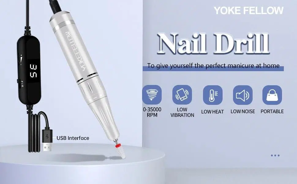 YOKEFELLOW 30000/35000RPM Nail Drill Machine Portable USB Low Noise for Cutting Manicure Machine Electric Salon Nail Equipment