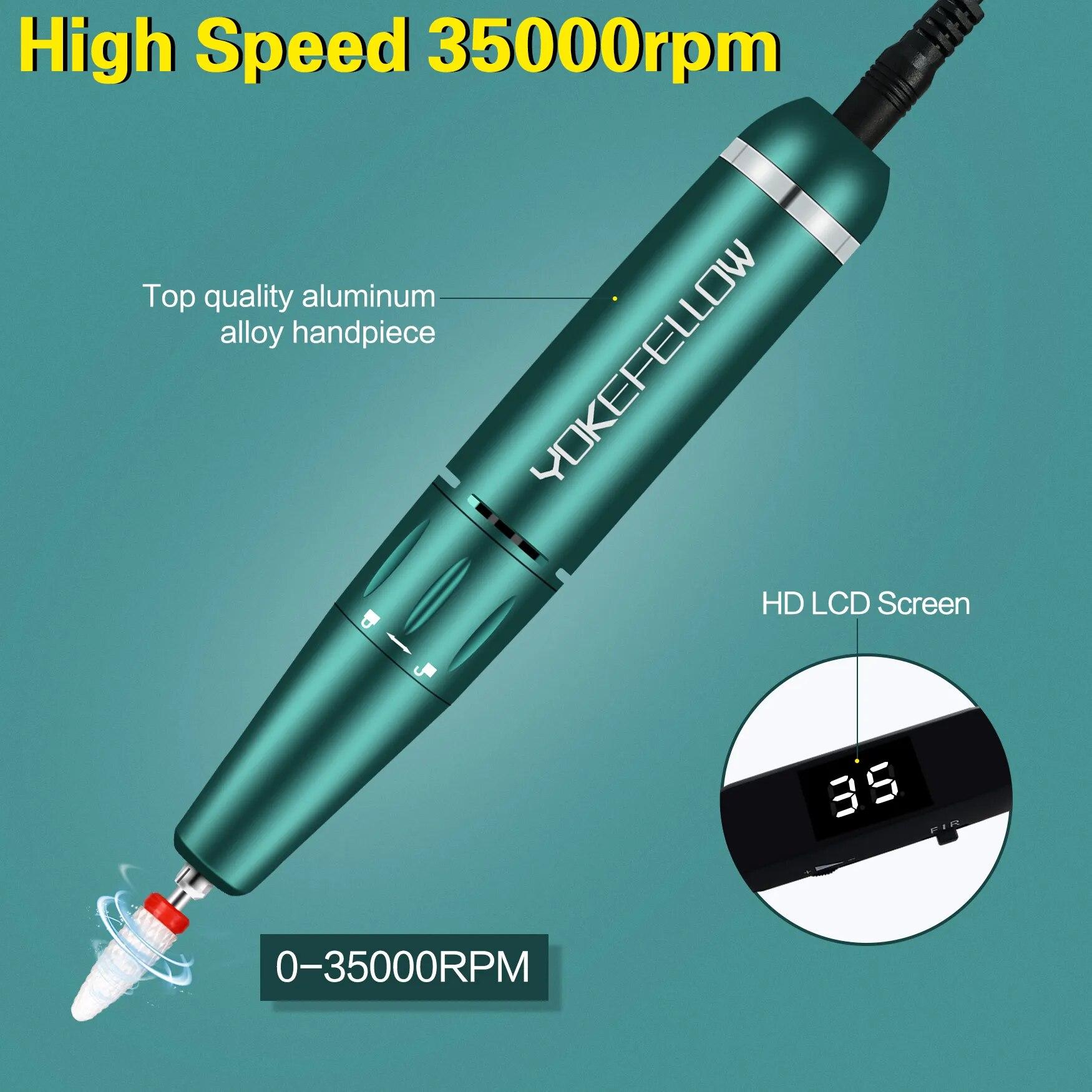 YOKEFELLOW 30000/35000RPM Nail Drill Machine Portable USB Low Noise for Cutting Manicure Machine Electric Salon Nail Equipment YOKEFELLOW 30000/35000RPM Nail Drill Machine Portable USB Low Noise for Cutting Manicure Machine Electric Salon Nail Equipment