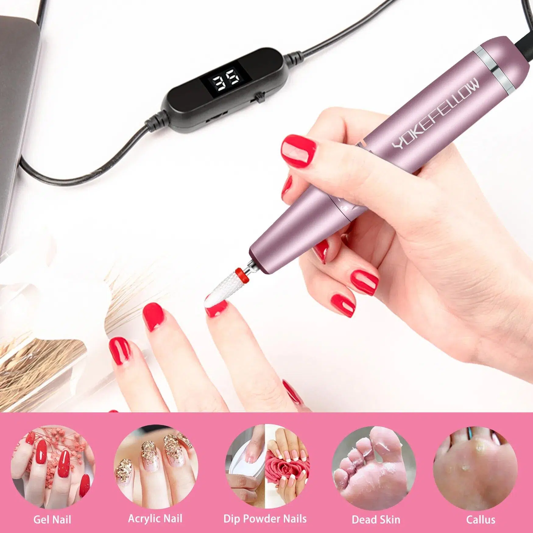 YOKEFELLOW 30000/35000RPM Nail Drill Machine Portable USB Low Noise for Cutting Manicure Machine Electric Salon Nail Equipment