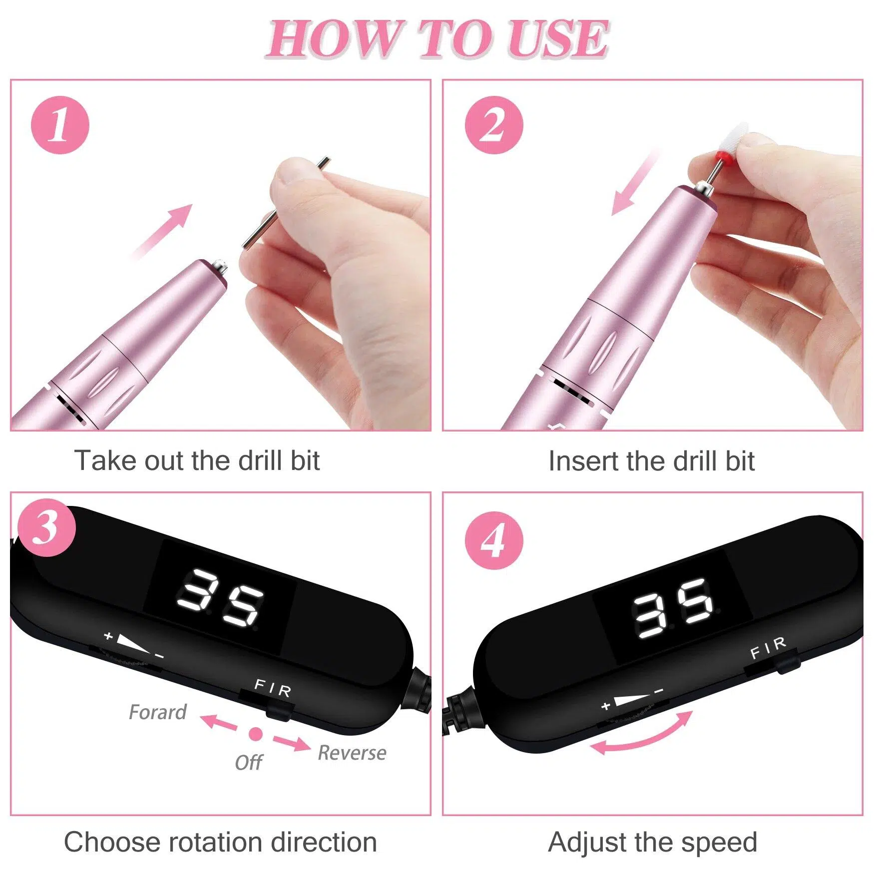 YOKEFELLOW 30000/35000RPM Nail Drill Machine Portable USB Low Noise for Cutting Manicure Machine Electric Salon Nail Equipment