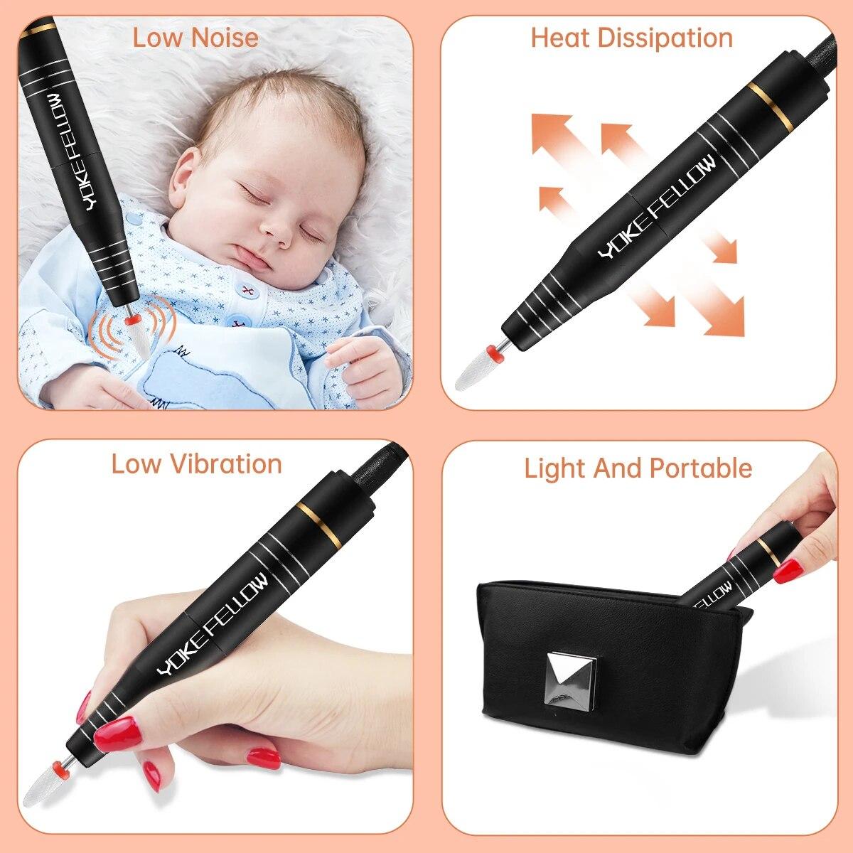 YOKEFELLOW 30000/35000RPM Nail Drill Machine Portable USB Low Noise for Cutting Manicure Machine Electric Salon Nail Equipment YOKEFELLOW 30000/35000RPM Nail Drill Machine Portable USB Low Noise for Cutting Manicure Machine Electric Salon Nail Equipment