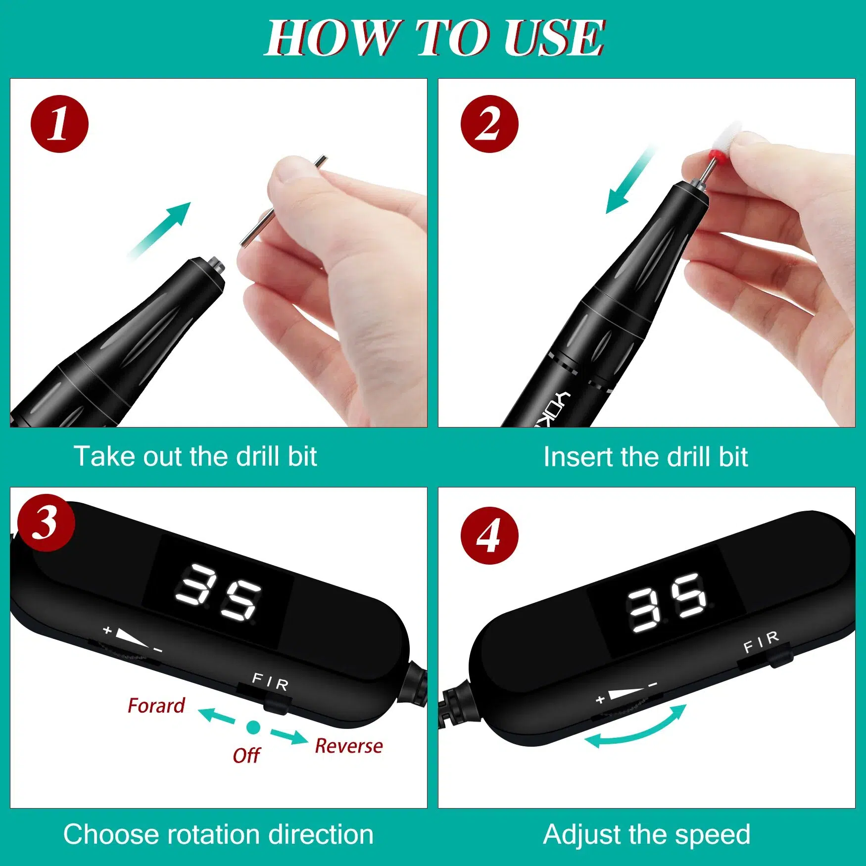 YOKEFELLOW 30000/35000RPM Nail Drill Machine Portable USB Low Noise for Cutting Manicure Machine Electric Salon Nail Equipment