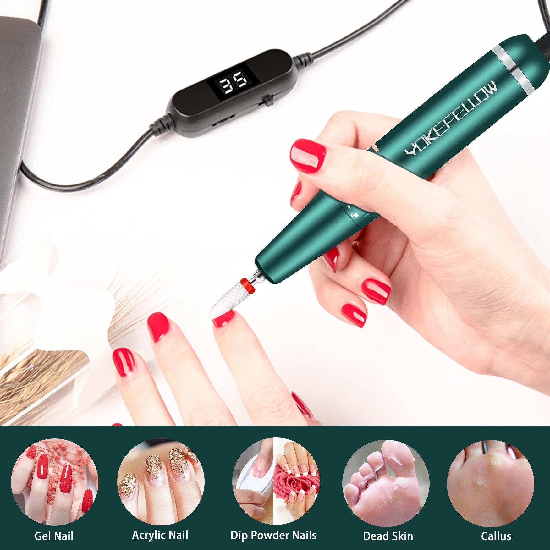 YOKEFELLOW 30000/35000RPM Nail Drill Machine Portable USB Low Noise for Cutting Manicure Machine Electric Salon Nail Equipment YOKEFELLOW 30000/35000RPM Nail Drill Machine Portable USB Low Noise for Cutting Manicure Machine Electric Salon Nail Equipment