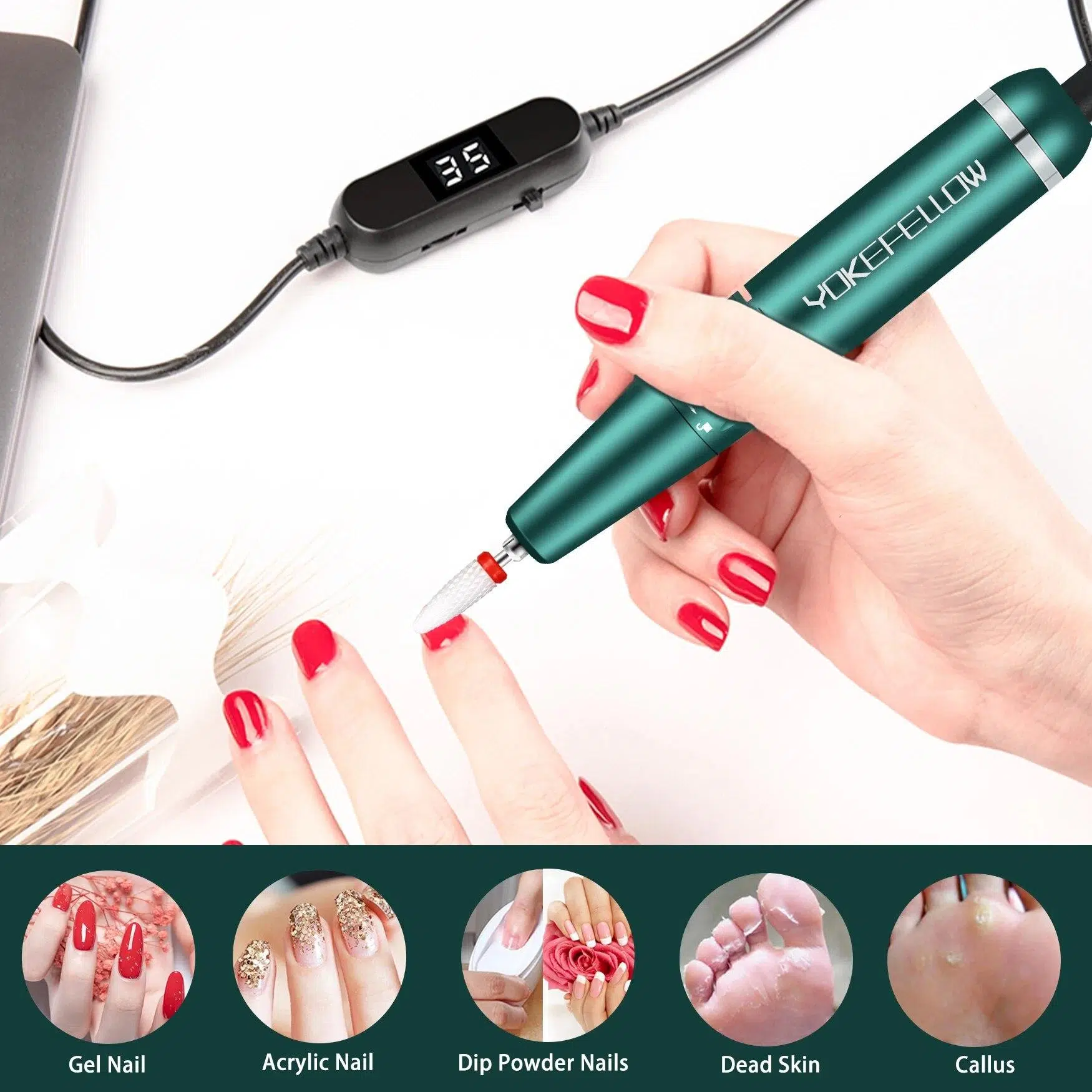 YOKEFELLOW 30000/35000RPM Nail Drill Machine Portable USB Low Noise for Cutting Manicure Machine Electric Salon Nail Equipment
