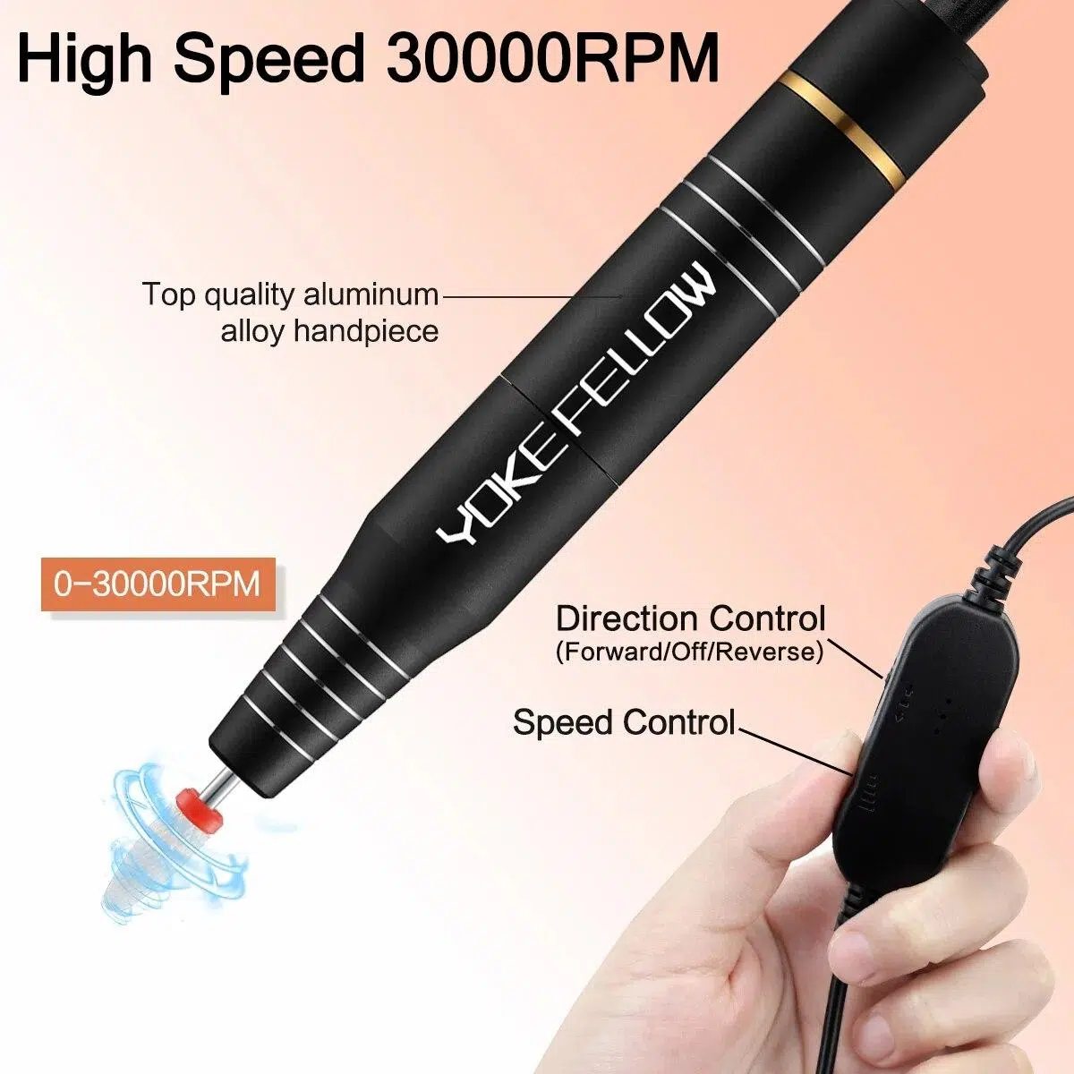 YOKEFELLOW 30000/35000RPM Nail Drill Machine Portable USB Low Noise for Cutting Manicure Machine Electric Salon Nail Equipment