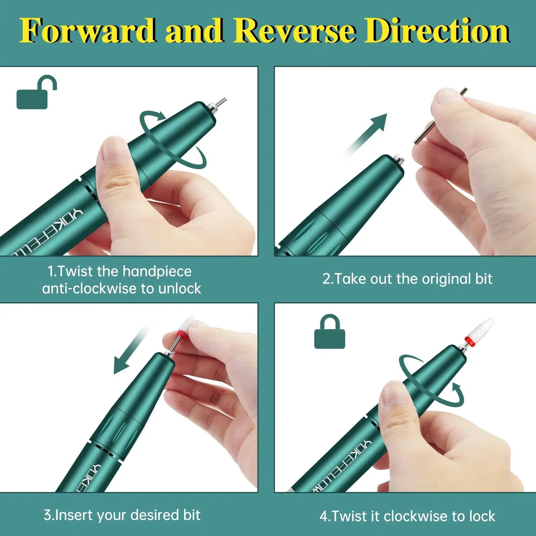 YOKEFELLOW 30000/35000RPM Nail Drill Machine Portable USB Low Noise for Cutting Manicure Machine Electric Salon Nail Equipment