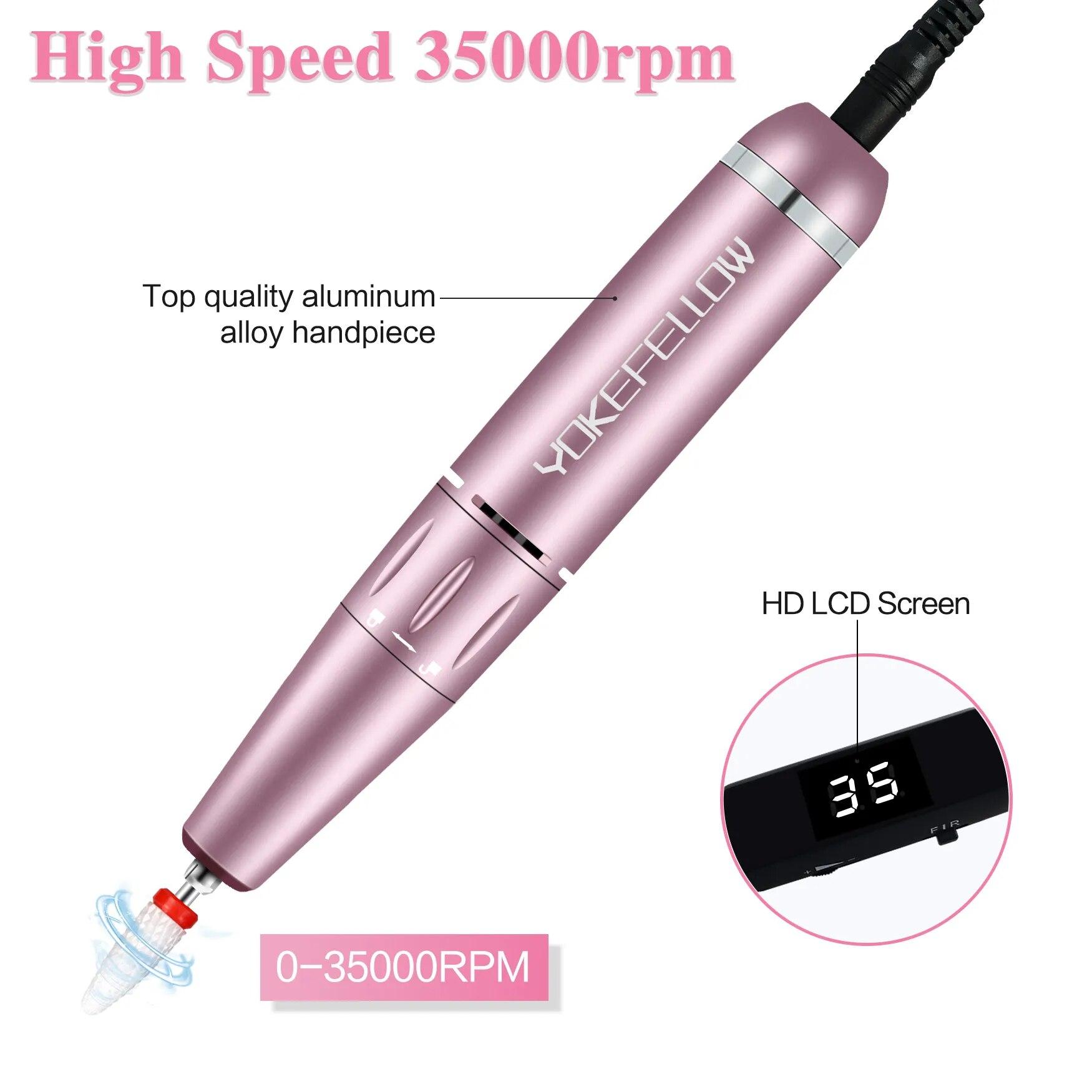 YOKEFELLOW 30000/35000RPM Nail Drill Machine Portable USB Low Noise for Cutting Manicure Machine Electric Salon Nail Equipment YOKEFELLOW 30000/35000RPM Nail Drill Machine Portable USB Low Noise for Cutting Manicure Machine Electric Salon Nail Equipment