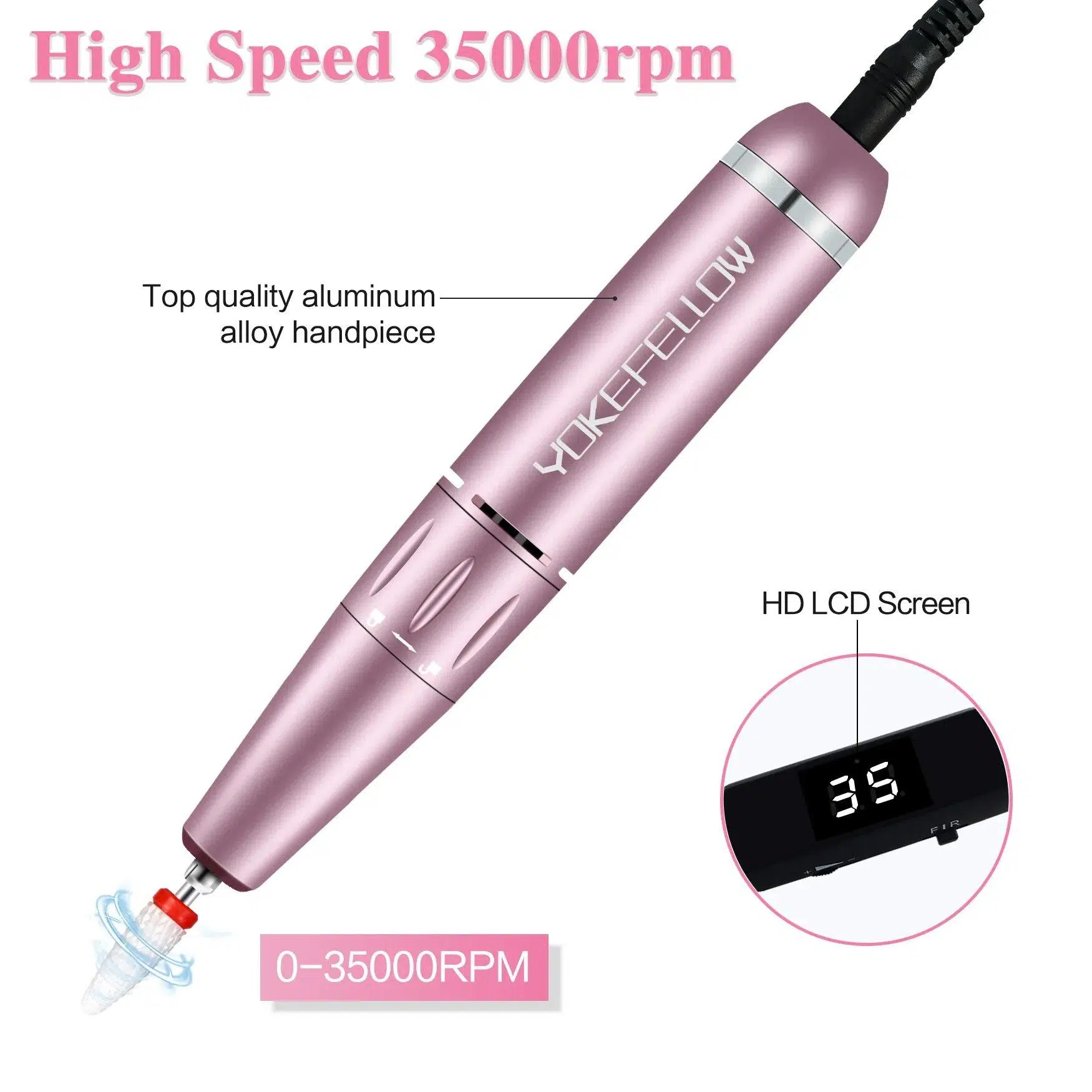YOKEFELLOW 30000/35000RPM Nail Drill Machine Portable USB Low Noise for Cutting Manicure Machine Electric Salon Nail Equipment