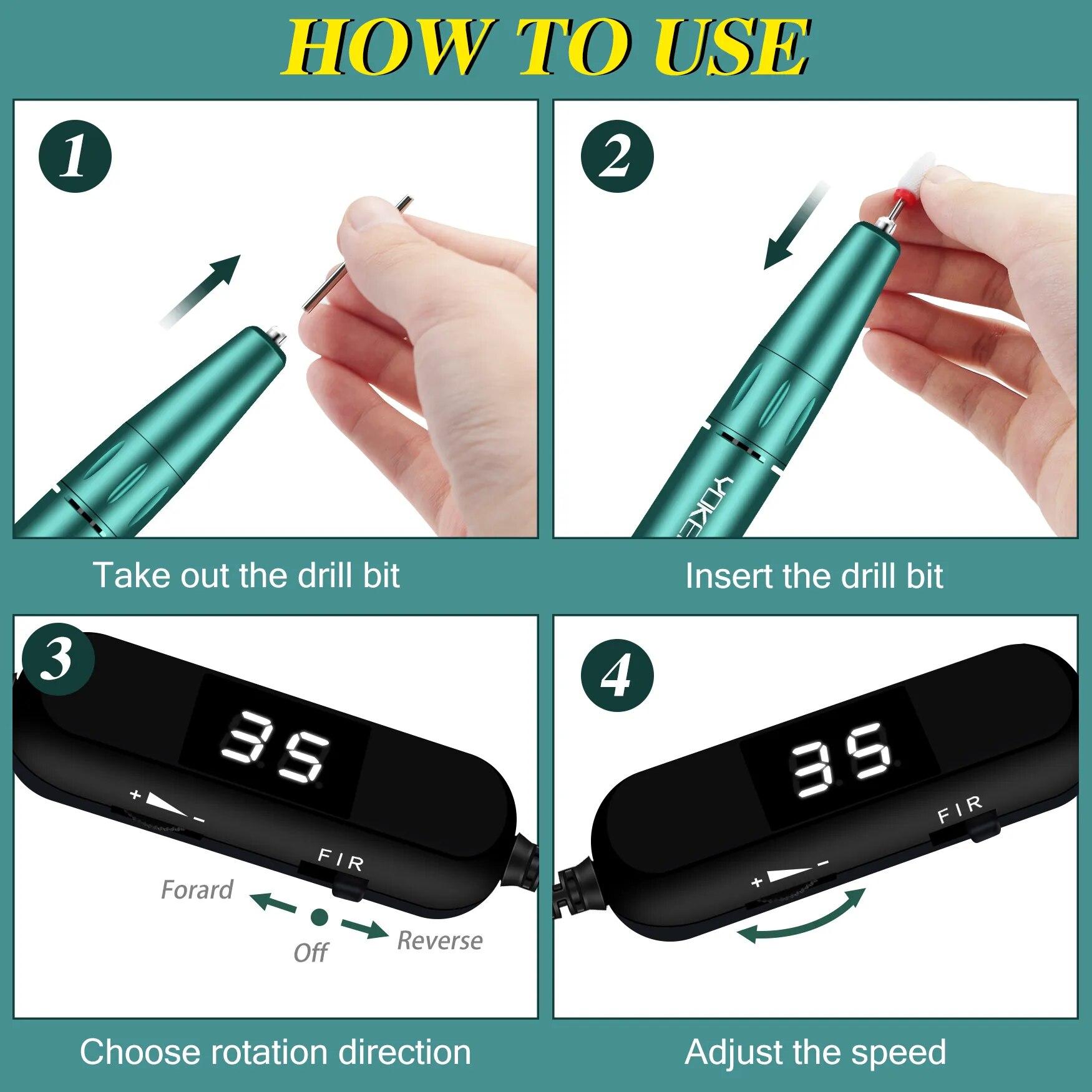 YOKEFELLOW 30000/35000RPM Nail Drill Machine Portable USB Low Noise for Cutting Manicure Machine Electric Salon Nail Equipment YOKEFELLOW 30000/35000RPM Nail Drill Machine Portable USB Low Noise for Cutting Manicure Machine Electric Salon Nail Equipment