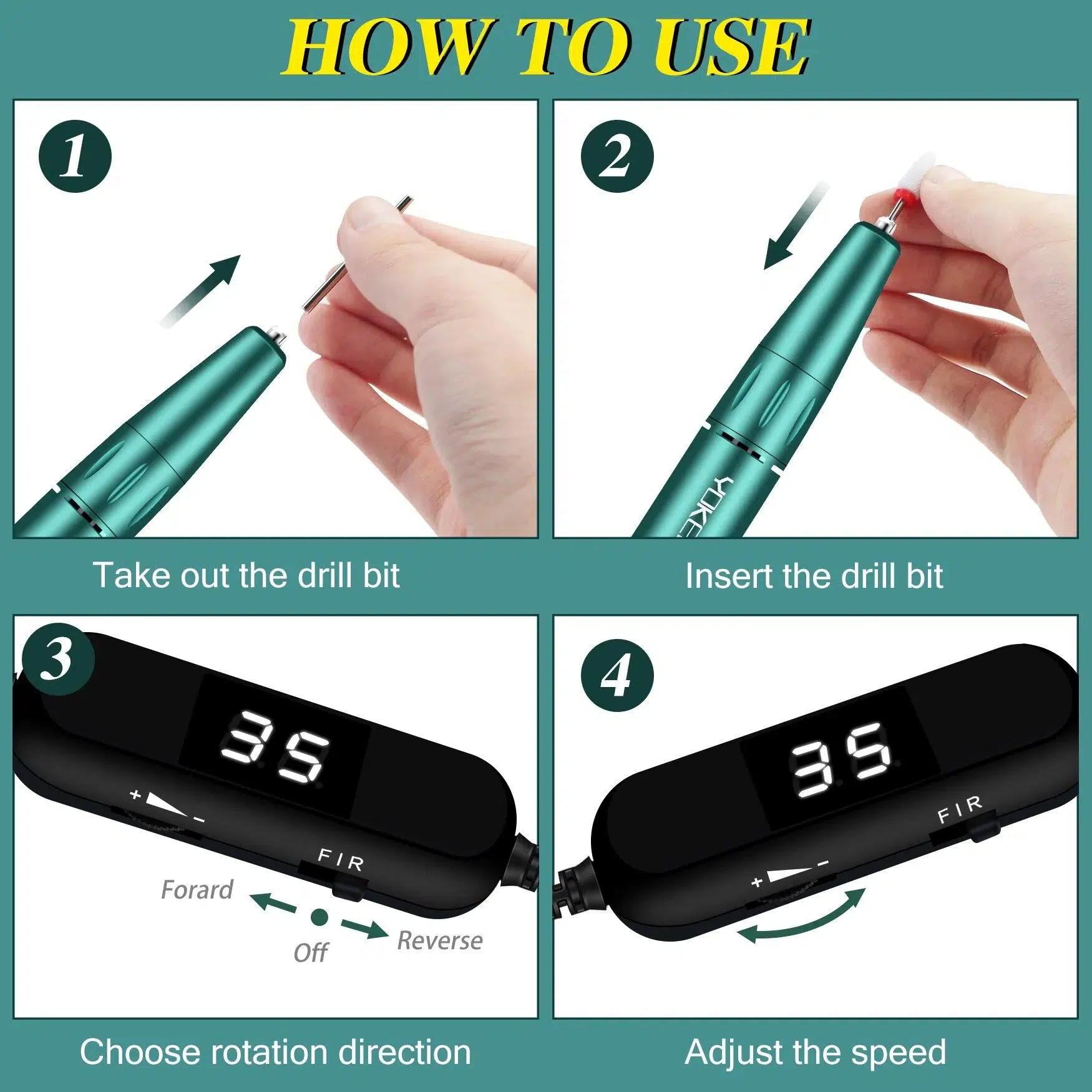 YOKEFELLOW 30000/35000RPM Nail Drill Machine Portable USB Low Noise for Cutting Manicure Machine Electric Salon Nail Equipment