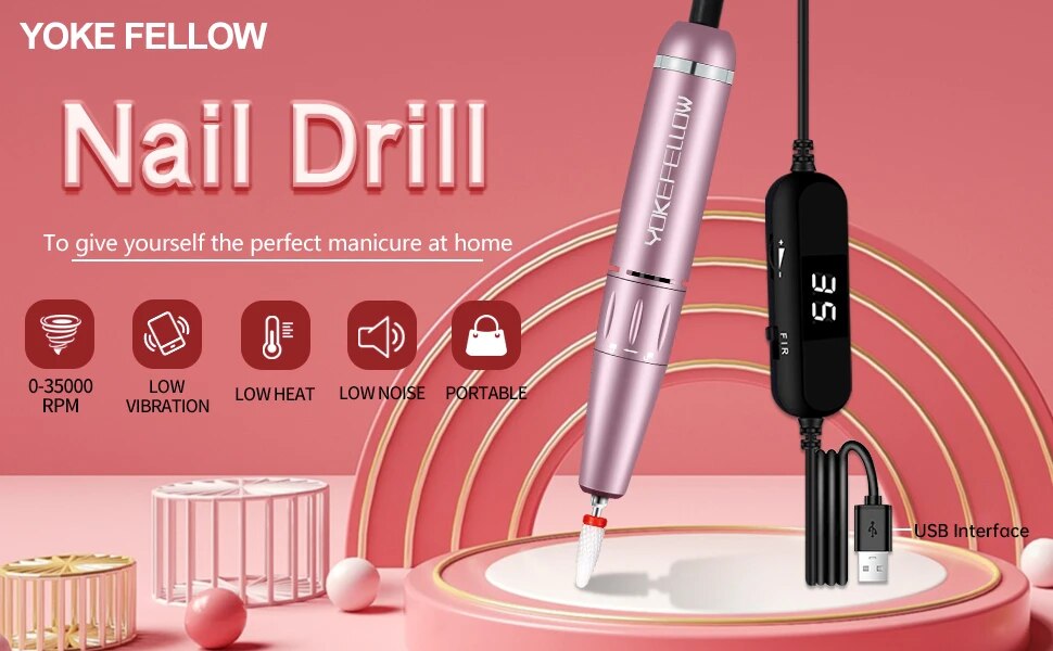 YOKEFELLOW 30000/35000RPM Nail Drill Machine Portable USB Low Noise for Cutting Manicure Machine Electric Salon Nail Equipment YOKEFELLOW 30000/35000RPM Nail Drill Machine Portable USB Low Noise for Cutting Manicure Machine Electric Salon Nail Equipment