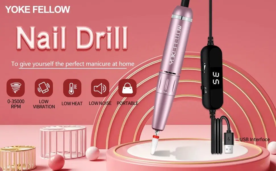 YOKEFELLOW 30000/35000RPM Nail Drill Machine Portable USB Low Noise for Cutting Manicure Machine Electric Salon Nail Equipment